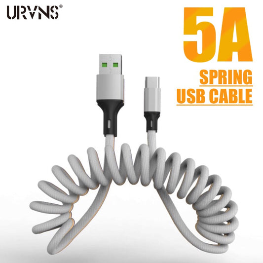 USB Cable - 5A USB A to USB C or IOS Fast Charging Cable 1.5m Spring