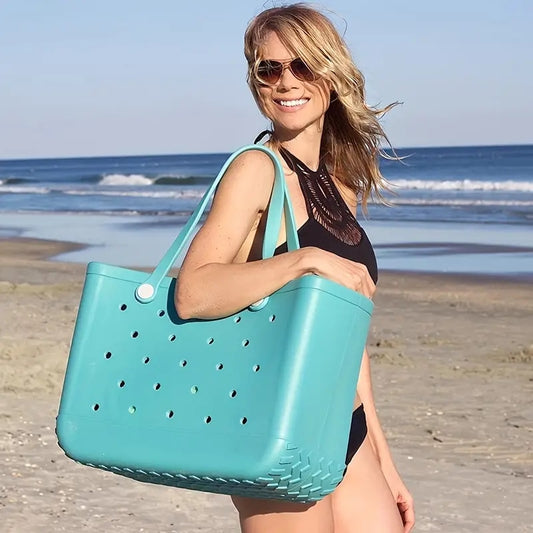 Solid Colour Waterproof Beach Bag, Tote Bag
