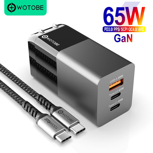 USB Charger - 65W 3 Port USB C Wall Charger Power Adapter