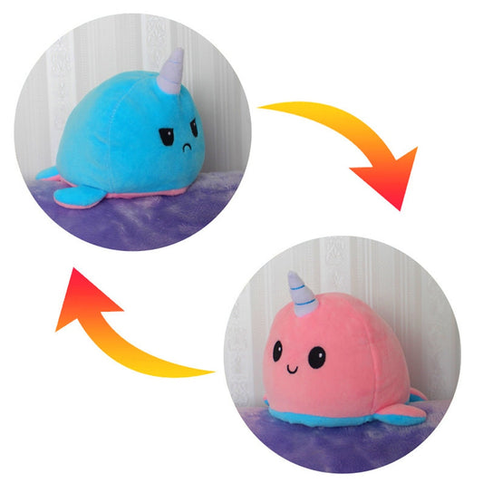 Double Sided Flip Plushie Animal - Pink / Blue Narwhal