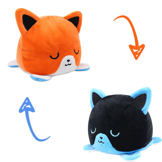 Double Sided Flip Plushie Animal - Orange / Black Cat